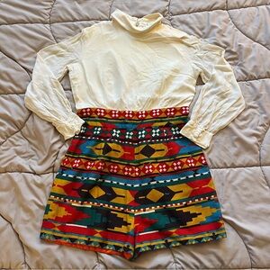 Vintage Futura Couture Of New York Rare Unique Vibrant Southwestern Print Romper
